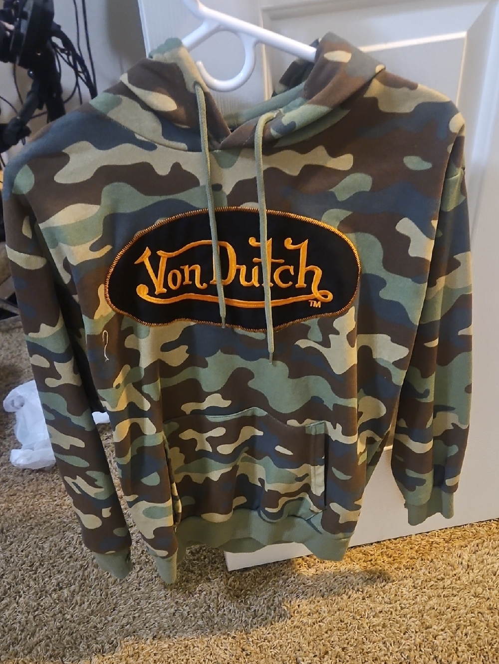 Von Dutch Green Camouflage Crewneck Hoodie with Gold Logo